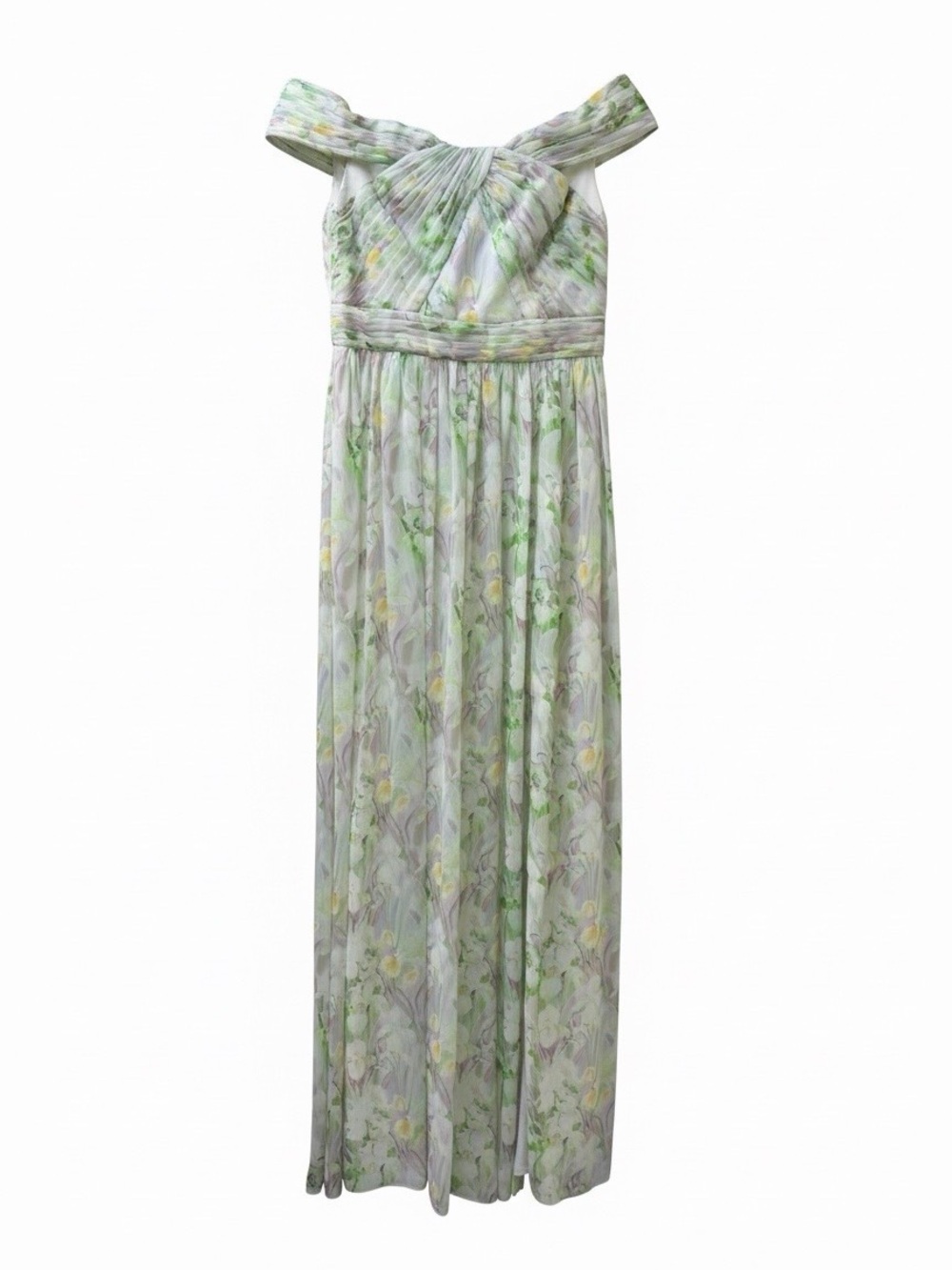 Adrianna Papell Light Green Floral Off-Shoulder Maxi Gown